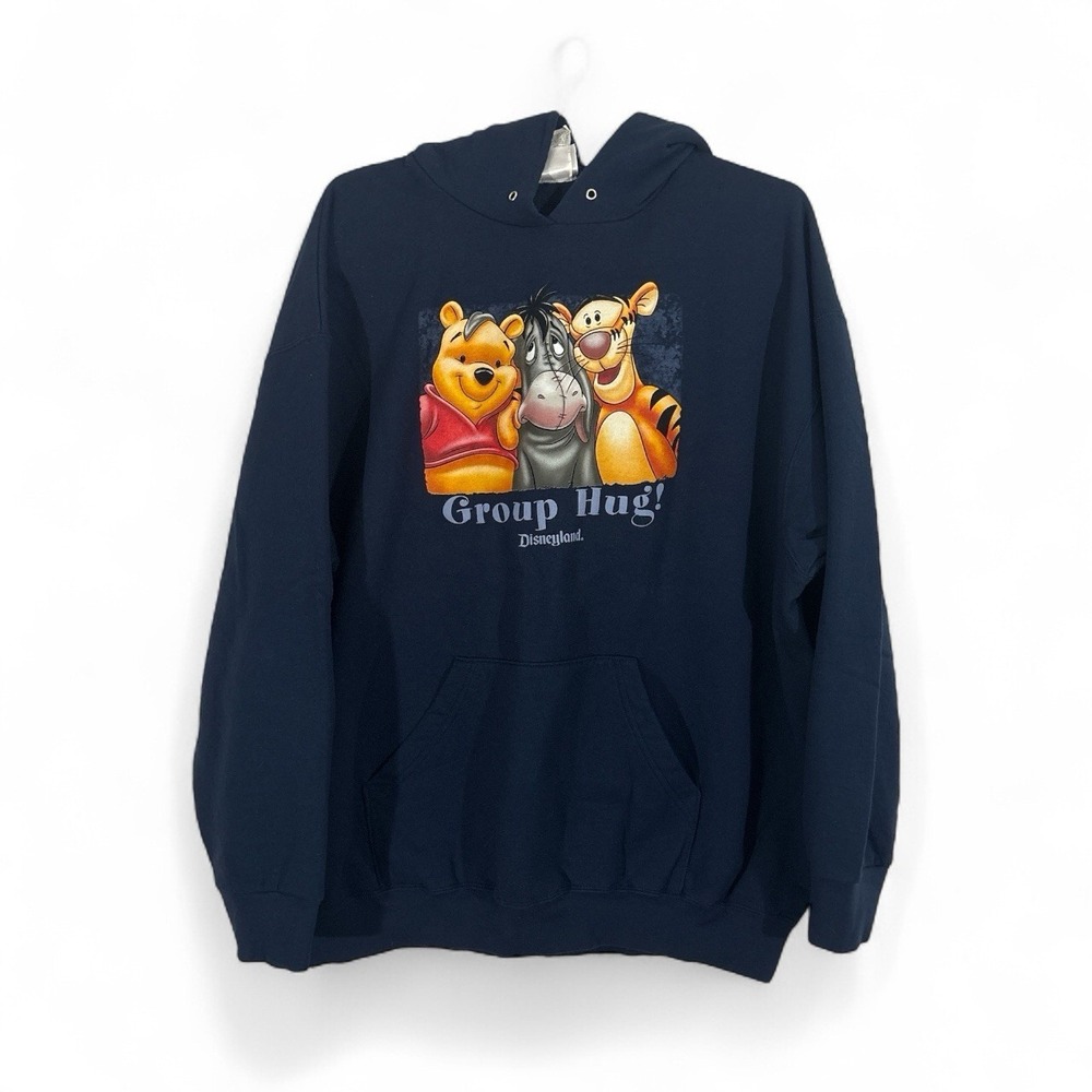 Vtg Disneyland Resort Hoodie Adult Sz 2XL Blue Winnie the Pooh Group Hug